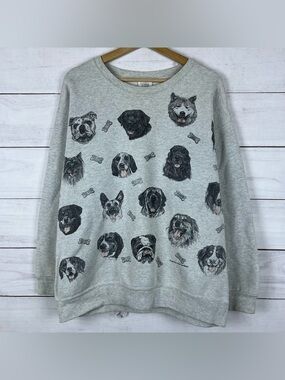 VTG Rel-e-vant Products 1995 Dogs Graphic Sweatshirt Large Gray AOP